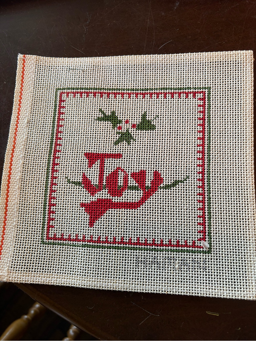 Holiday 'Joy' Needlepoint Canvas - Red and Green- 13 Mesh